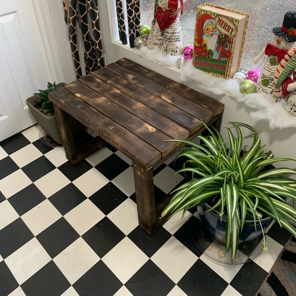 Rustic Burnt Wooden Entrance Stool - Picture 2 of 5